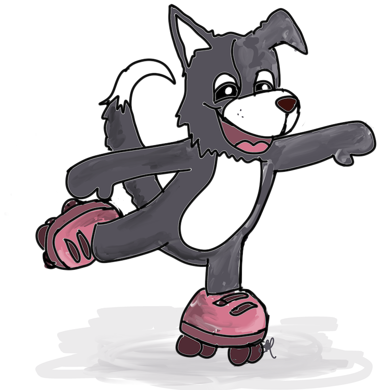 cartoon dog on roller skates